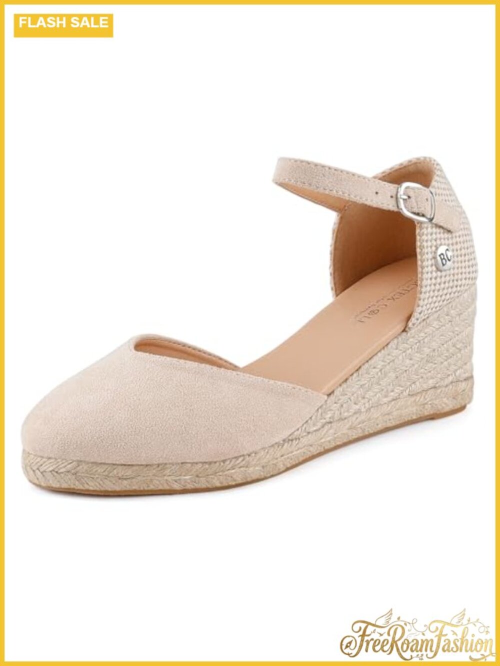 Suede Espadrille Platform Wedge Sandals Closed Toe Ankle Strap